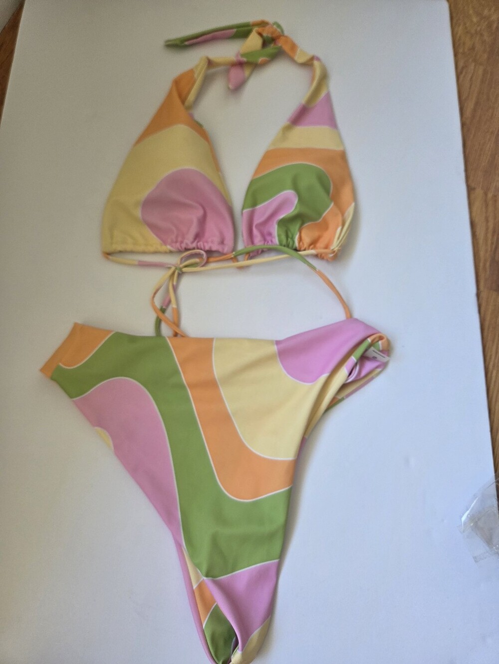 Aurelle Indio Bikini Set Size S Yellow Pink Abstract Resort Beach Cruise